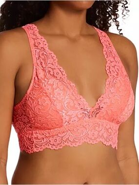 NWT Aerie Eyelash Lace Padded Plunge Bralette Coral Sun Size M